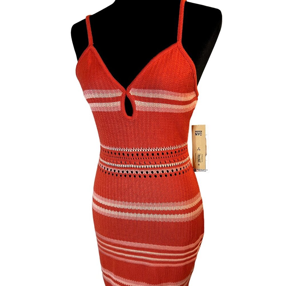 Madden NYC Crochet Summer Dress Orange Coral Pink Knit Beach BOHO Mermaid NWT